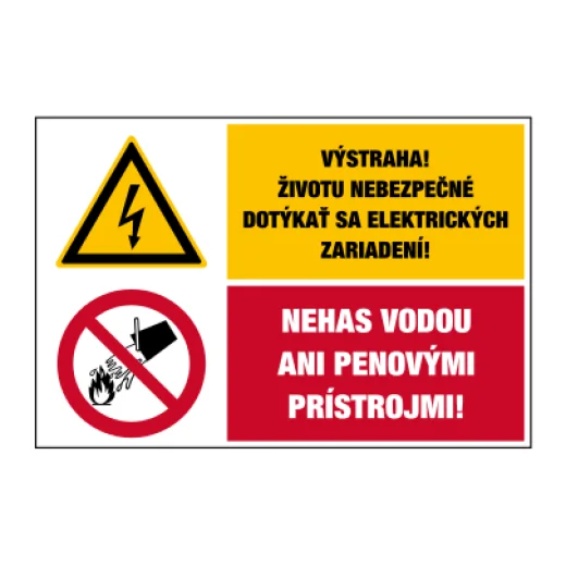 Výstraha! Životu nebezpečné dotýkat se elektrických zařízení! / Nehas vodou ani pěnovými přístroji!