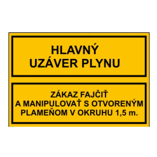 Hlavní uzávěr plynu (zákaz kouřit a manipulovat s otevřeným plamenem v okruhu 1,5 m)