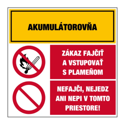AKUMULÁTOROVNA / Zákaz kouřit a vstupovat s plamenem / Nekuř, nejez ani nepij v tomto prostoru!