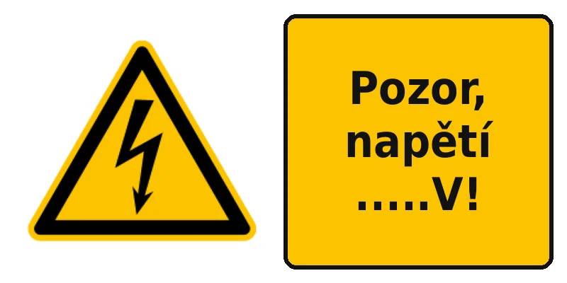 Pozor, napětí .....V!