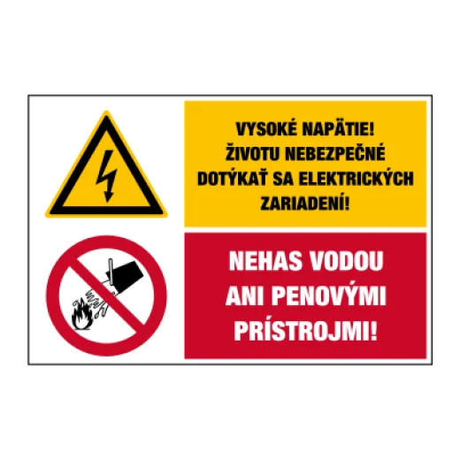 Vysoké napětí! Životu nebezpečné dotýkat se elektrických zařízení! / Nehas vodou ani pěnovými přístroji!